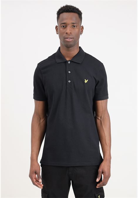 Black men's polo shirt with golden eagle logo patch LYLE & SCOTT | SP400VOGEZ865